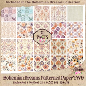Boho Patterned Junk Journal Paper | Junk Journal Kit | Printable Journal  | Digital Paper Ephemera | Distressed Collage | Bohemian Dreams