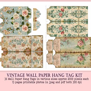 Vintage Wallpaper, Hang Tags, Shabby Chic Hang Tags, Printable Wall ...