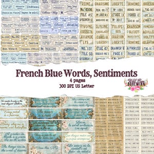 Word Sentiments, Sentiments Printable, Junk Journal Quotes, French Words, French Labels,  Mixed Media, Printable Quotes Washi Tape