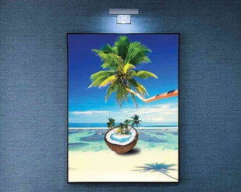 Canvas Wall Art Summer Ocean Waves Coconut Trees on Sands Beach Seascape Painting Tropical Beach Wall Art  Tropical Beach Wall Decor