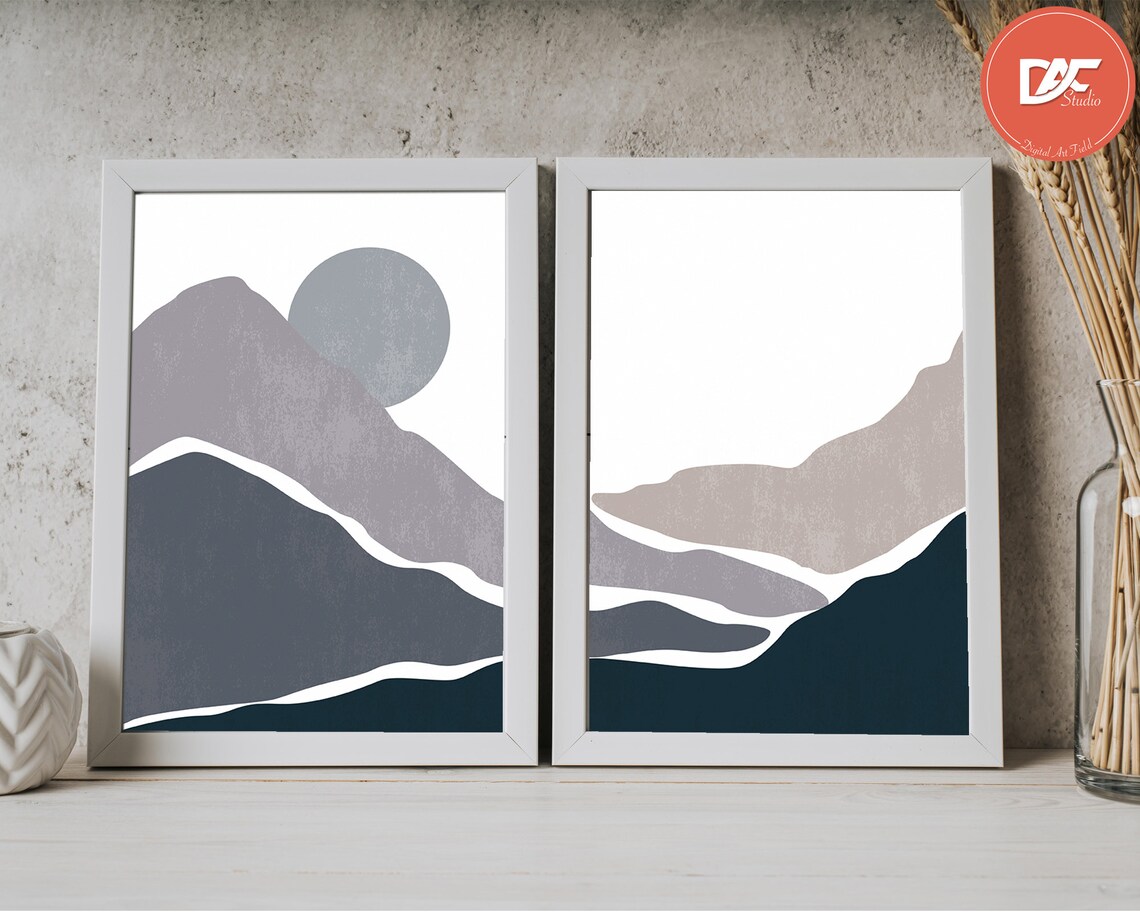 Printable Wall Art, Set of 2 Posters, Night Mountain Art Print Set