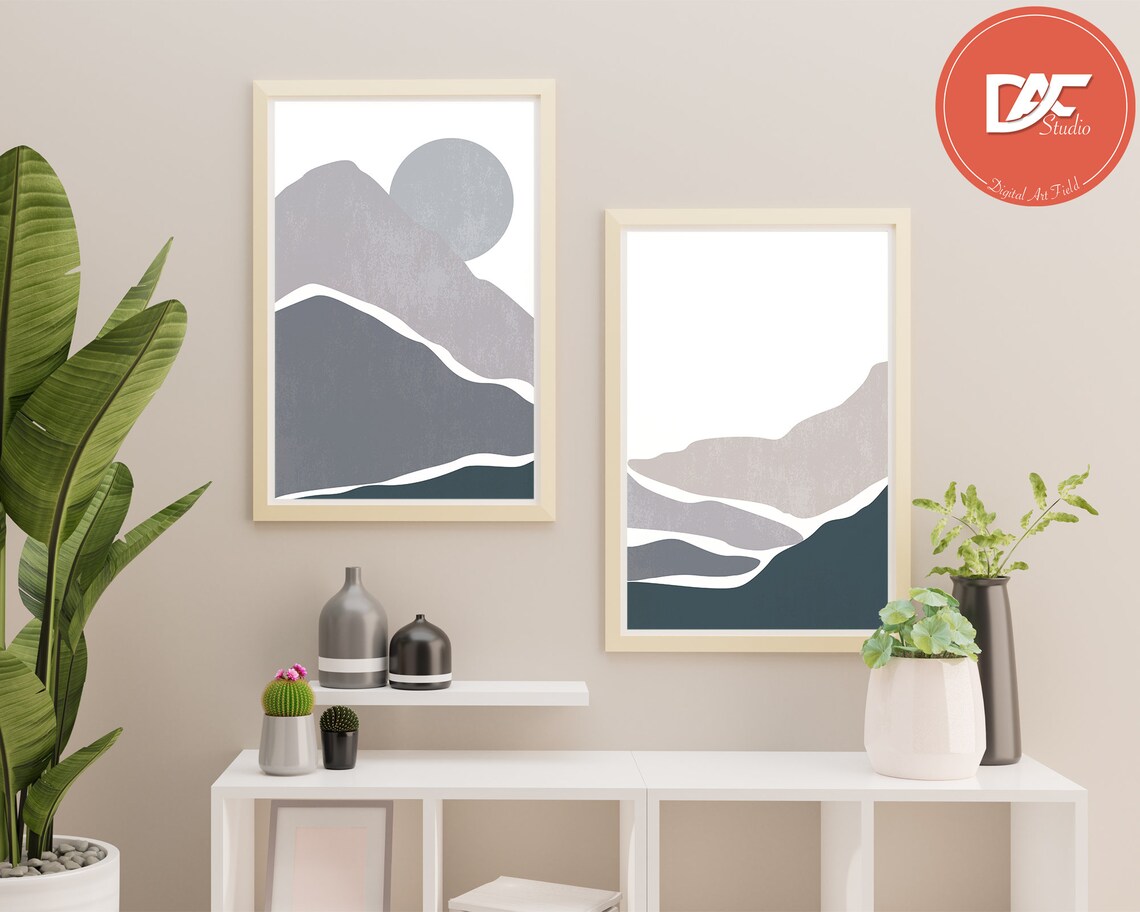 Printable Wall Art, Set of 2 Posters, Night Mountain Art Print Set