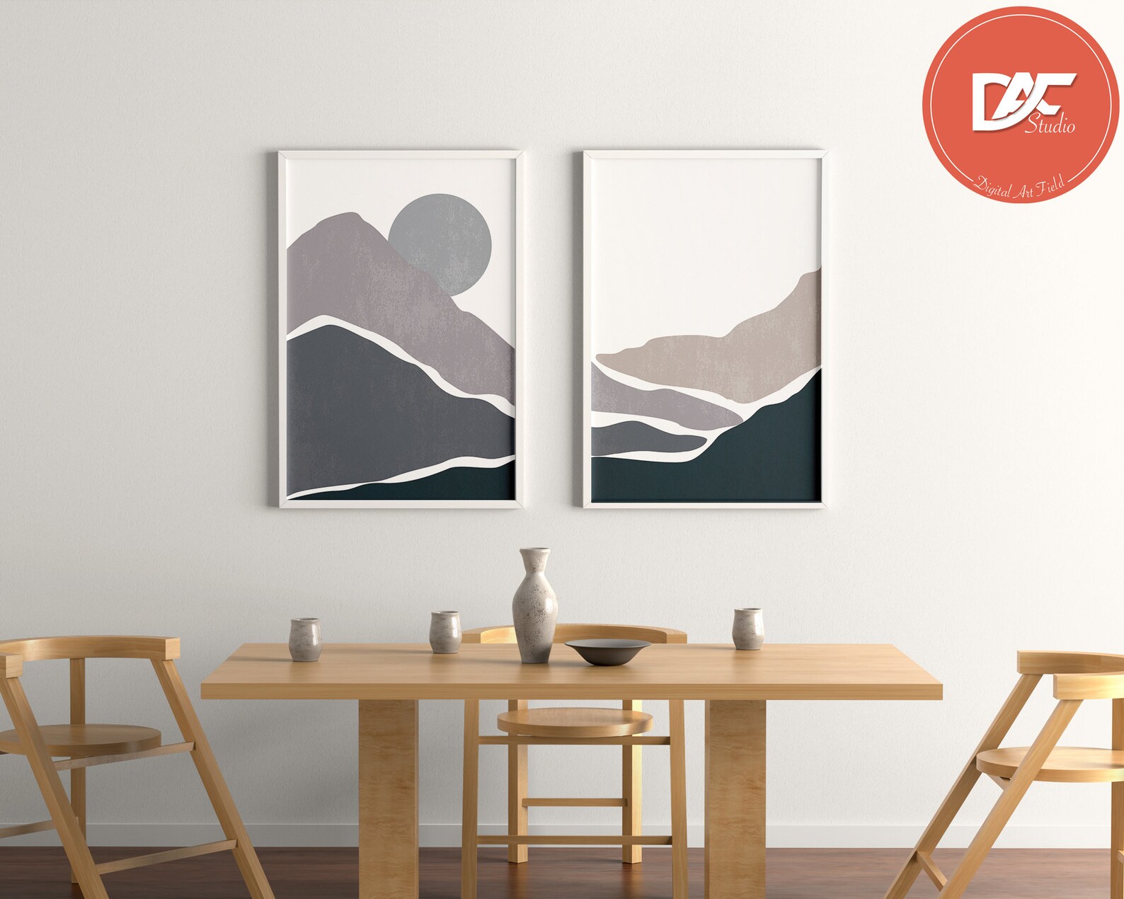 Printable Wall Art, Set of 2 Posters, Night Mountain Art Print Set