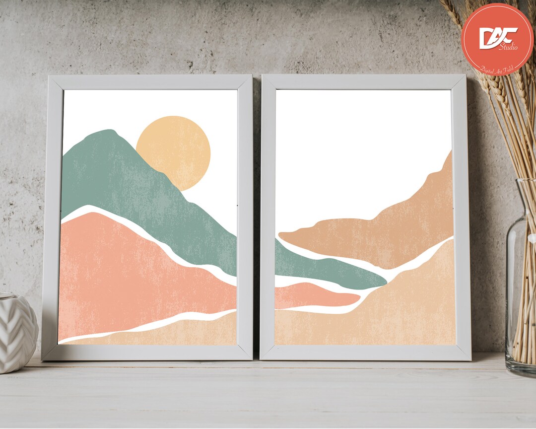 Printable Wall Art, Set of 2 Posters, Colourful Mountain Art Print Set