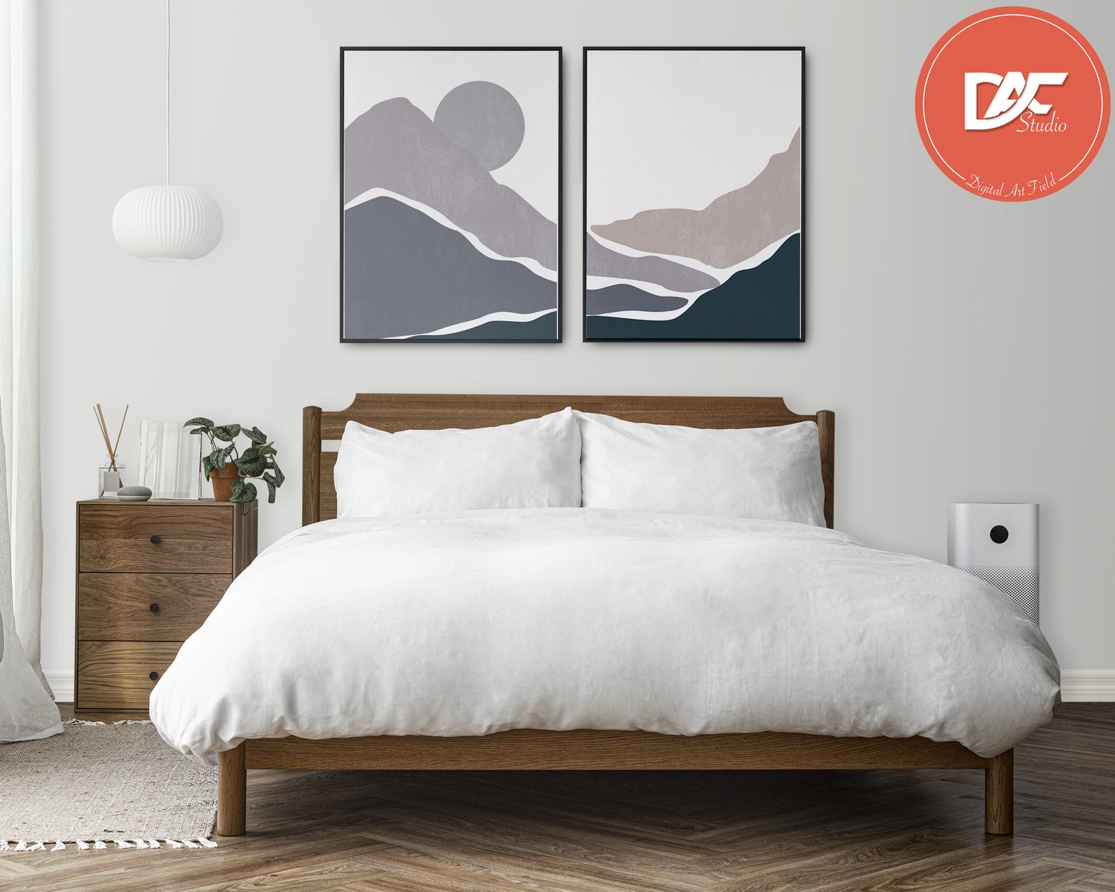 Printable Wall Art, Set of 2 Posters, Night Mountain Art Print Set