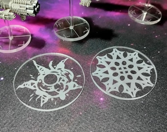 Battlefleet Gothic Nova Cannon template. Nova cannon token pack with custom swivel compass for Imperial Navy fleet.