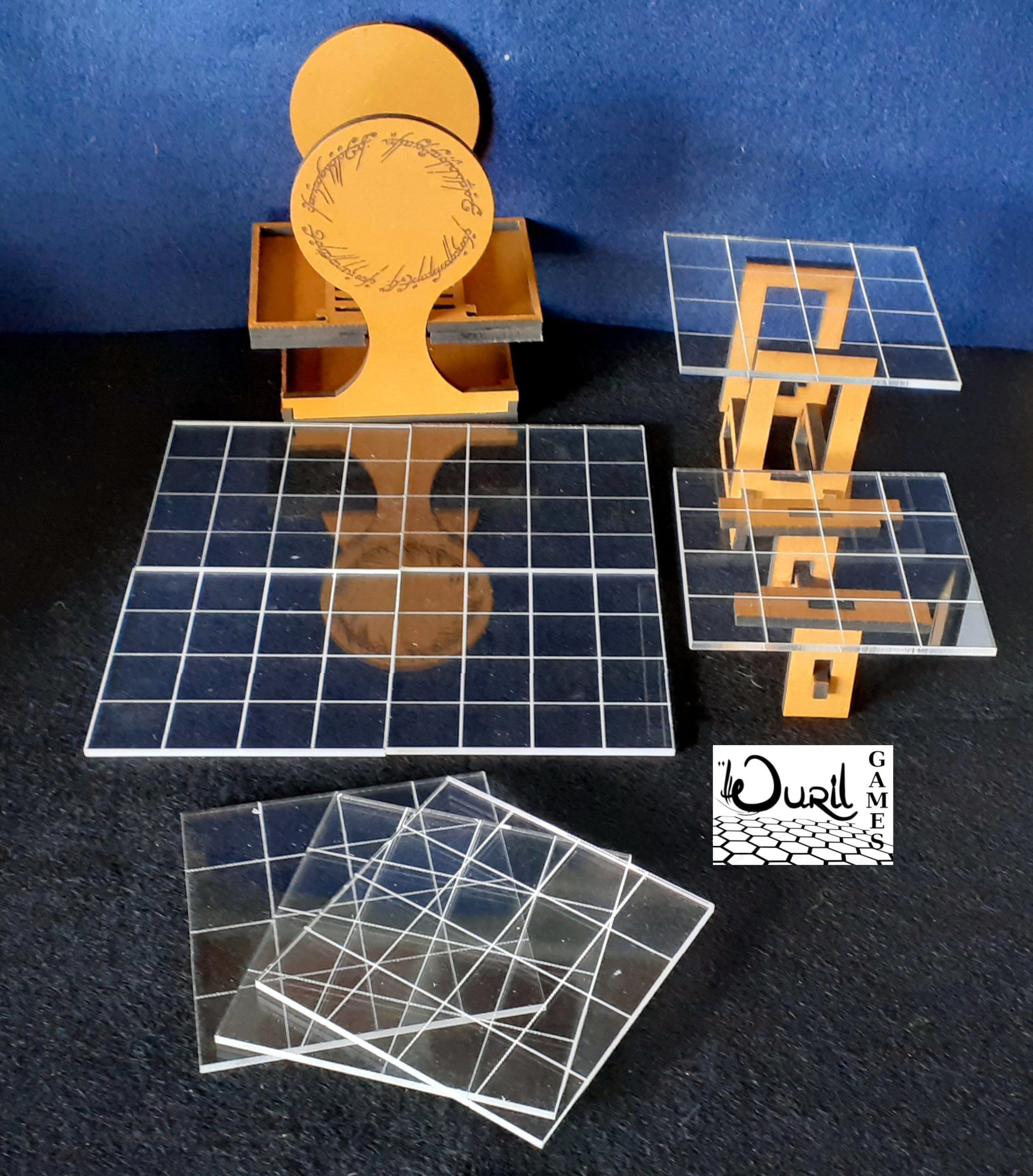 Dungeon Modular Tiles, Acrylic Game Board, 9 Battle Tiles With One Inch Dry Erase Grid, Modular