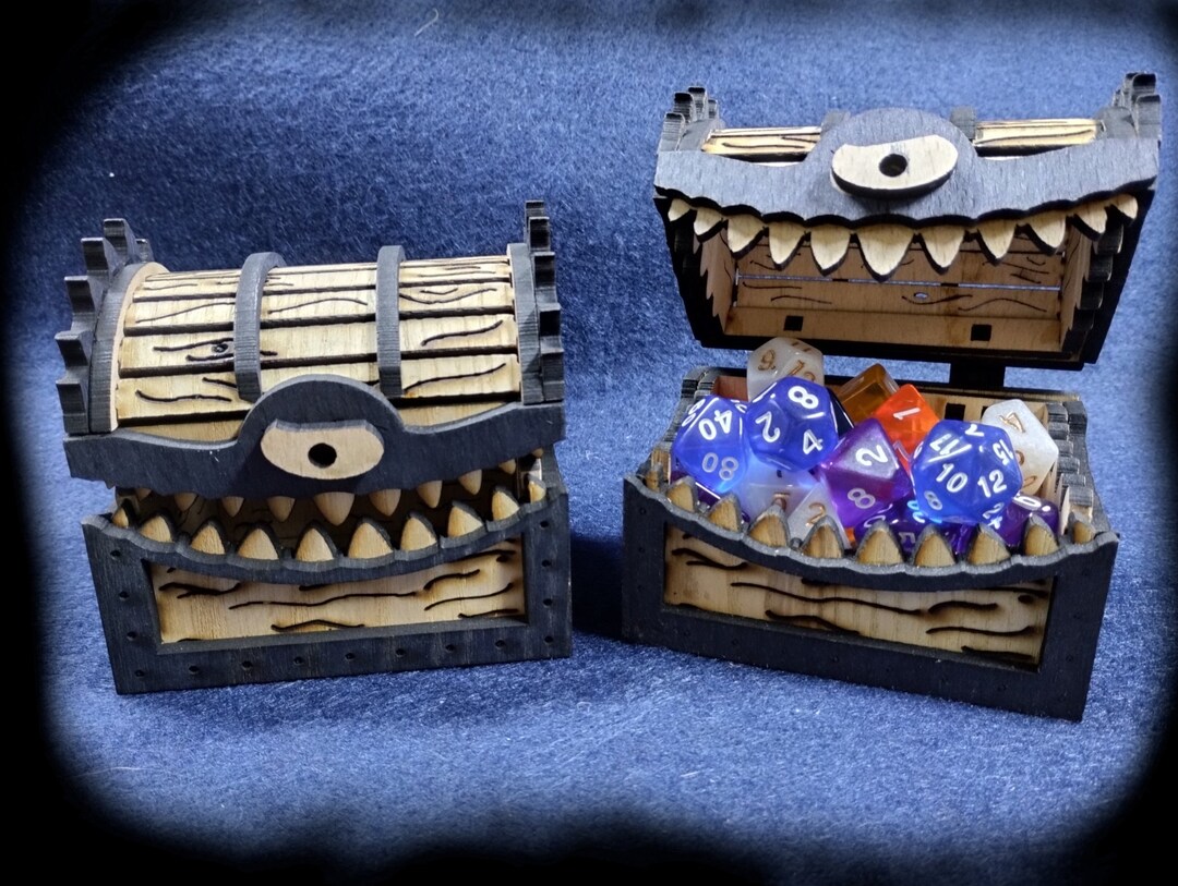 POWER BEAST Dungeon Mimic Chest Boîte de rangement pour dés avec œil en verre, accessoires miniatures et donjons et dragons, cadeau D&D, DND, maître de donjon, peut contenir jusqu'à 5 jeux de