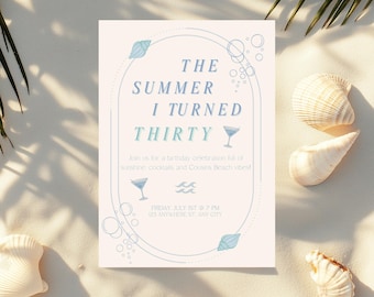 Summer I Turned Thirty | Coastal 30th Birthday I Canva Template I Editable Beach Invite | Digital Download I CANVA
