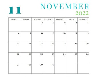 Nov 2022 Printable Calendar - Etsy