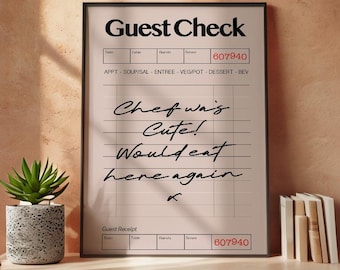 Retro Guest Check Print, Chef Was Cute, Diner Kitchen Art (Digital Download)