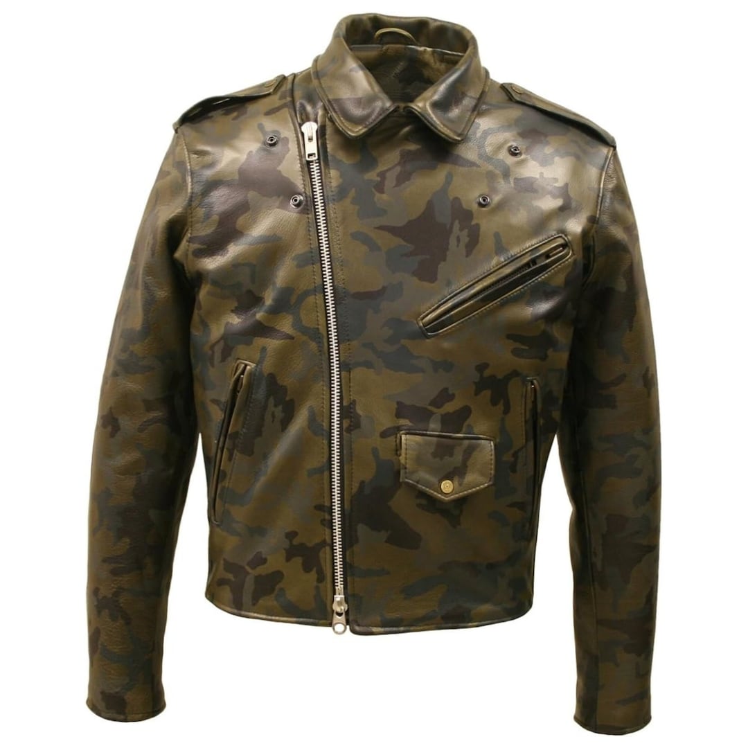 Mens Camo Biker Leather Jacket Camouflage Jacket Camouflage Etsy