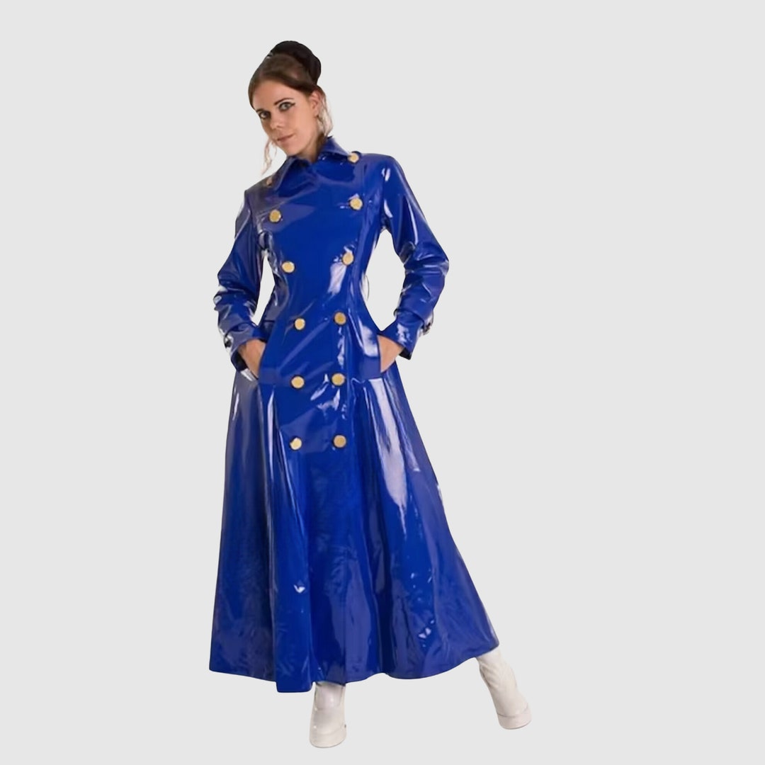 Vinyl Blue Trench Coat PVC Vinyl Coat Long Women Blue PVC Etsy