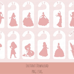Princess nursery clothing dividers, baby closet organizer svg, baby clothes size divider svg, baby clothes dividers svg, printable baby svg