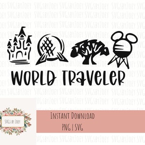 Viajante mundial svg, quatro parques svg, parque temático svg, svg para camisas, reino mágico svg, reino animal svg, Epcot svg, estúdios de Hollywood svg