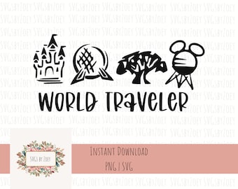 Wereldreiziger SVG, ontwerp met vier parken (digitale download)