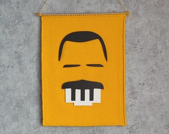 hand embroidered decoration, punch needle Freddie Mercury, plywood decoration, wall hanging decoration, eclectic style,musical decoration