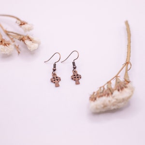Small Cross Earrings, Cross Earrings, Copper Earrings, Small Earrings, Short Earrings, Simple Earrings,