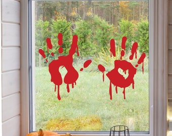 Bloody Hands Stickers Halloween Creepy Fingerprints Wall Decal Window Decoration