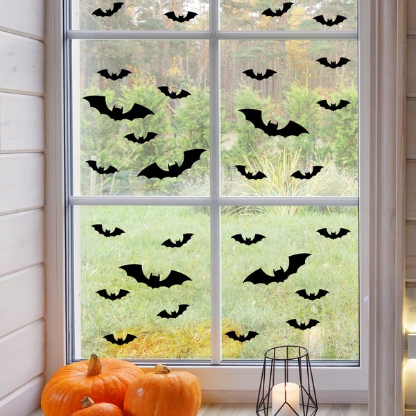25 Bat Stickers for Windows Walls Mugs Wine Glasses Ballons Halloween Decoration