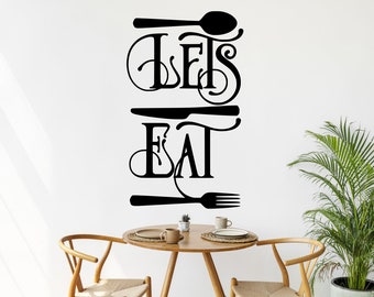 Lets Eat Sticker Wall Kitchen Decor Cutlery Dining Room Decals DIY Quotes Vinyl