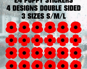 24 Poppy Stickers Remembrance for Window Car Craft Art Lest We Forget Memorial