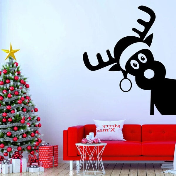 Rudolph Sticker Reindeer Face Christmas Santa Tree Window vinyl Decal Room