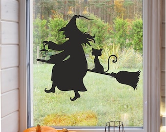 Old Witch Sticker Halloween Wall Home Art Graphic Decor Window Spooky Vinyl