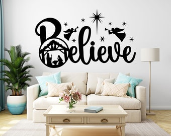 Nativity Believe Sticker Maria Jesus Christmas Angel Vinyl Window Decal Wall