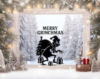 Merry Grinchmas Christmas Grinch Santa Tree Window vinyl Decal Sticker Art Room