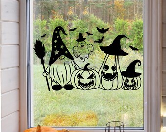 Gnome Pumpkin Sticker Wall Halloween Scary Ghost Vinyl Decal Window Decoration