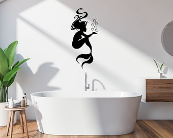 Mermaid Sticker Wall Bathroom Home Decor Decal Graphic Vinyl Bubbles Diy