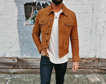 Men Suede Trucker Jacket Real Suede Leather Western Classic   Etsy