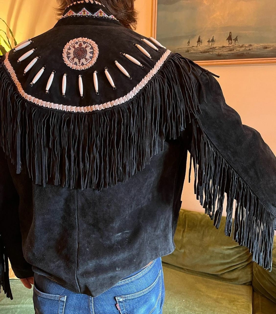 Western Leather Jacket With Fringes Cowboy Native Americans Etsy