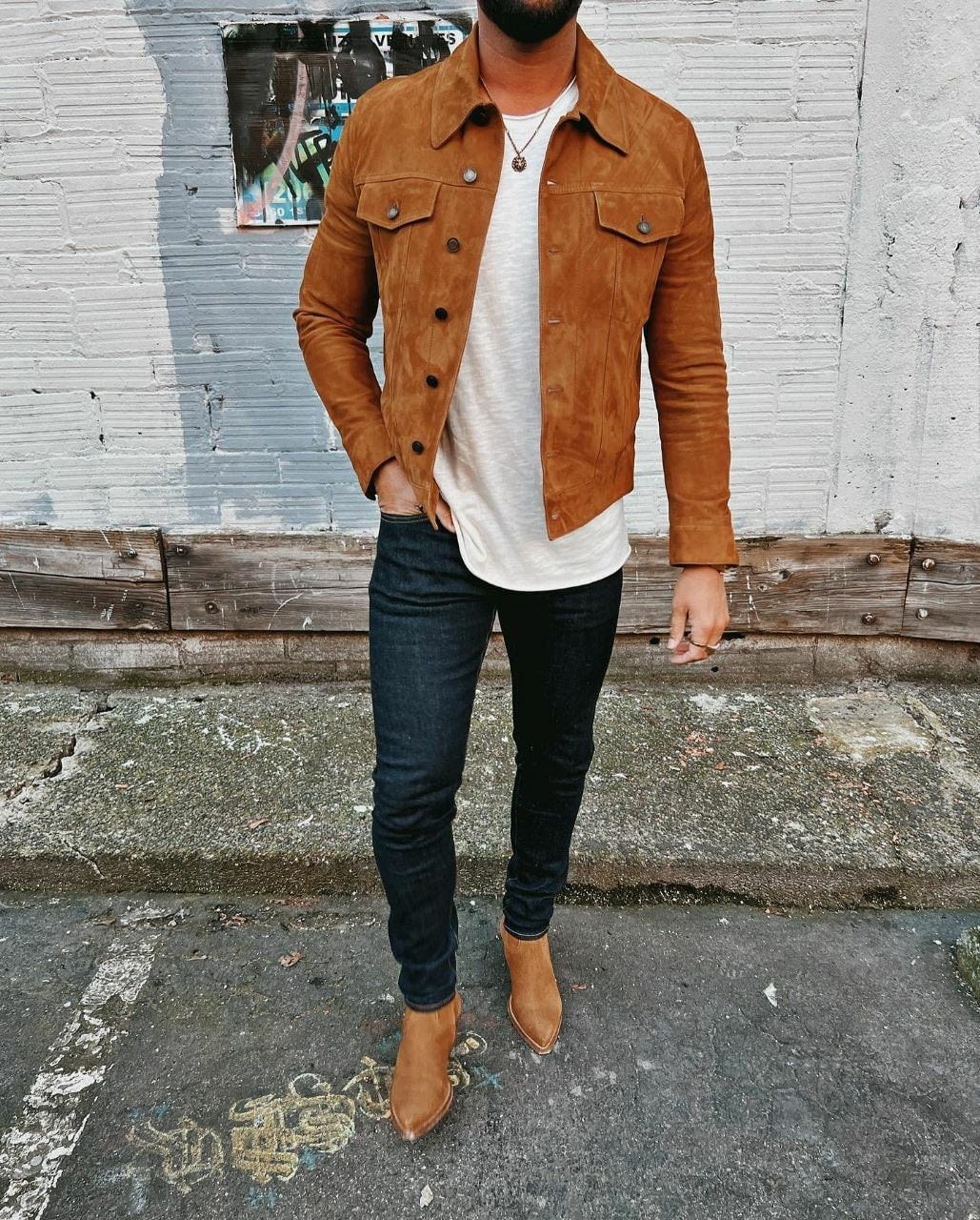 Men Suede Trucker Jacket Real Suede Leather Western Classic - Etsy