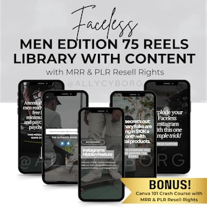 75 MENS Faceless Reels Master Resell Rights MRR PLR Done For You Aesthetic Videos with Content Faceless Instagram Accounts Digital Marketing