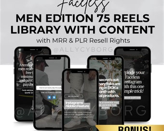 75 MENS Faceless Reels Master Reell Rights MRR PLR Hecho para ti Videos estéticos con contenido Cuentas de Instagram sin rostro Marketing digital