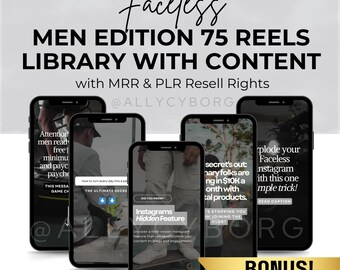 75 MENS Faceless Reels Master Resell Rights MRR PLR Done For You Aesthetic Videos Content Faceless Instagram Digital Products Resell Rights