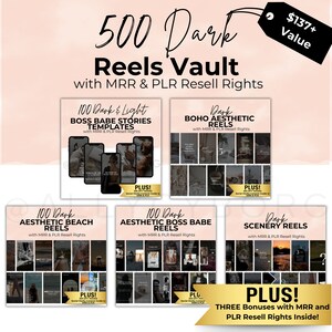 500 Dark Aesthetic Video Reels Boss Babe Story Master Resell Rights MRR & Private Label Rights PLR DFY Instagram Templates Digital Marketer