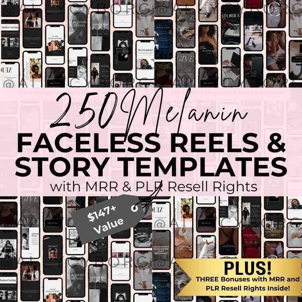 250 Melanin Faceless Reseller Boss Babe Reels Master Resell Rechte MRR & Handelsmarkenrechte PLR DFY Instagram Vorlagen Digitaler Vermarkter