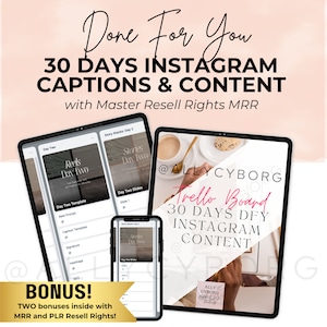 30 Days Done For You Instagram Caption and Content with Master Resell Rights  plus TWO Bonuses w/ MRR & Private Label Rights PLR To Resell