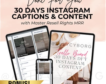 30 Days Done For You Instagram Caption and Content with Master Resell Rights  plus TWO Bonuses w/ MRR & Private Label Rights PLR To Resell
