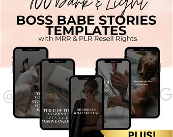 100 Boss Babe Stories Templates w/ Master Resell Rights MRR and Private Label Rights PLR Done For You Instagram Templates To Resell