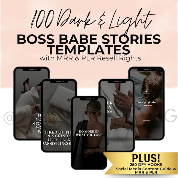 100 plantillas de Boss Babe Stories con derechos de reventa maestros MRR y derechos de etiqueta privada PLR hechos para usted Plantillas de Instagram para revender