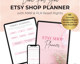 Planer sklepu internetowego Etsy z prawami do odsprzedaży głównej MRR i prawami do marki własnej PLR Organizator sklepu sprzedawcy Etsy DFY Planer cyfrowy do odsprzedaży