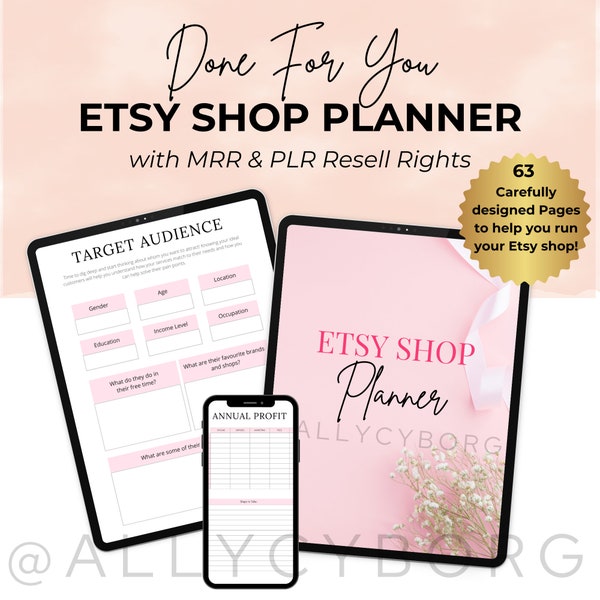 Etsy Online Shop Planner with Master Resell Rights MRR & Private Label Rights PLR Etsy Seller Shop Organizer DFY Digital Planner To Resell