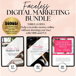 Faceless Digital Marketing Guide BUNDLE with Master Resell Rights MRR Private Label Rights PLR Make Money Online eBook passive income online