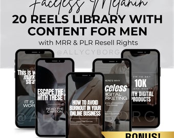 20 MENS Melanin Faceless Reels Master Resell Rights MRR PLR Done For You Aesthetic Videos with Content Faceless Instagram Digital Marketing