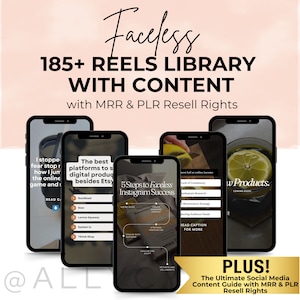 185 Faceless Reels Master Resell Rights MRR PLR Done For You Aesthetic Videos with Content For Faceless Instagram Accounts Digital Marketing