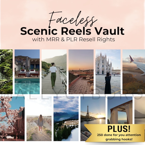 100 carretes sin rostro escénicos con derechos de reventa maestros MRR y derechos de etiqueta privada PLR DFY Reventa Plantillas de Instagram TikTok Digital Marketer